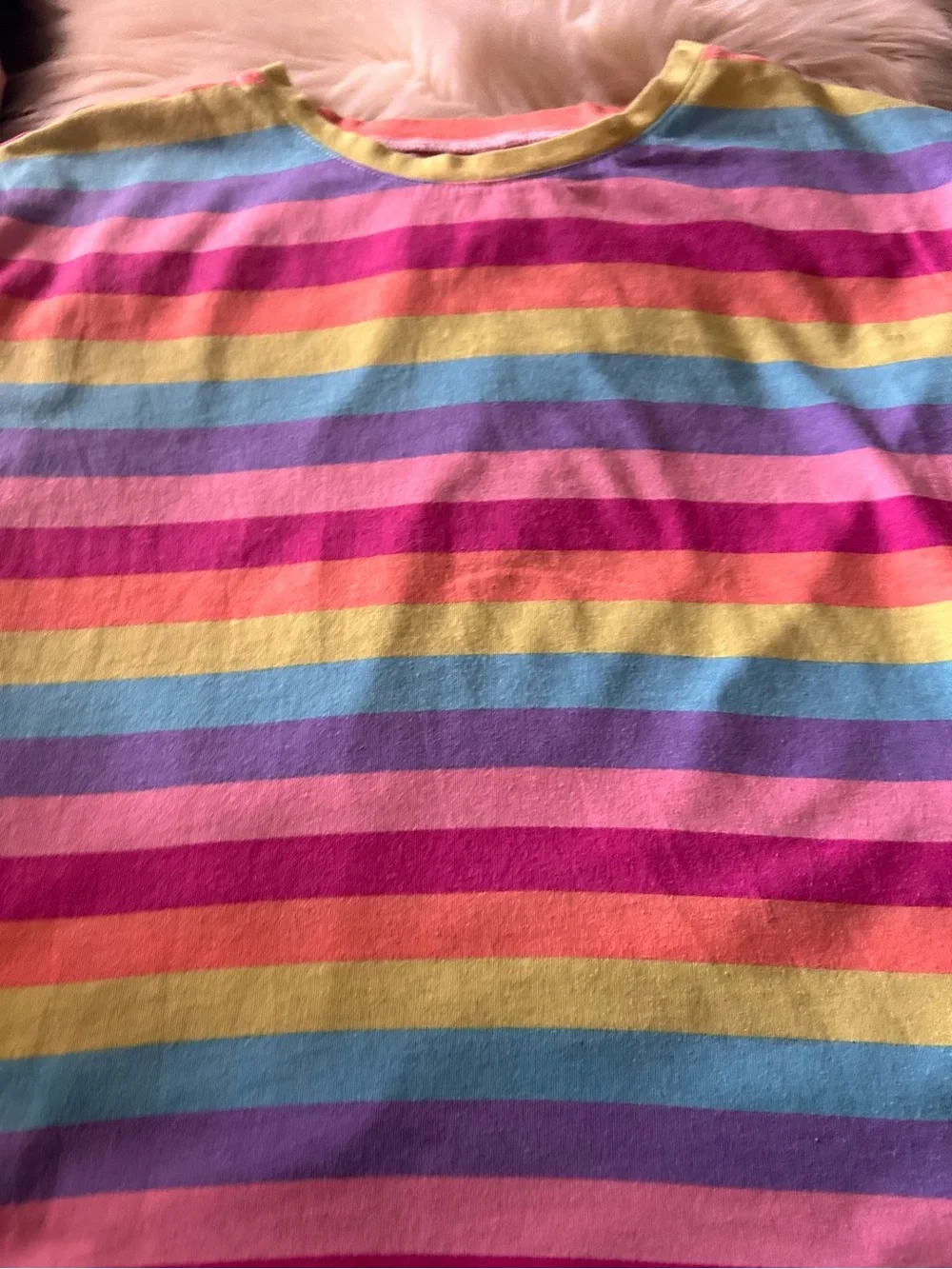 Kids Rainbow Stripe Short Sleeve Tee - Pink, Yellow, Blue, Purple